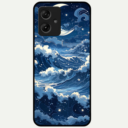  Ocean Moon Waves Glass Case For Moto G54 back cover – full design glossy printed glass finish