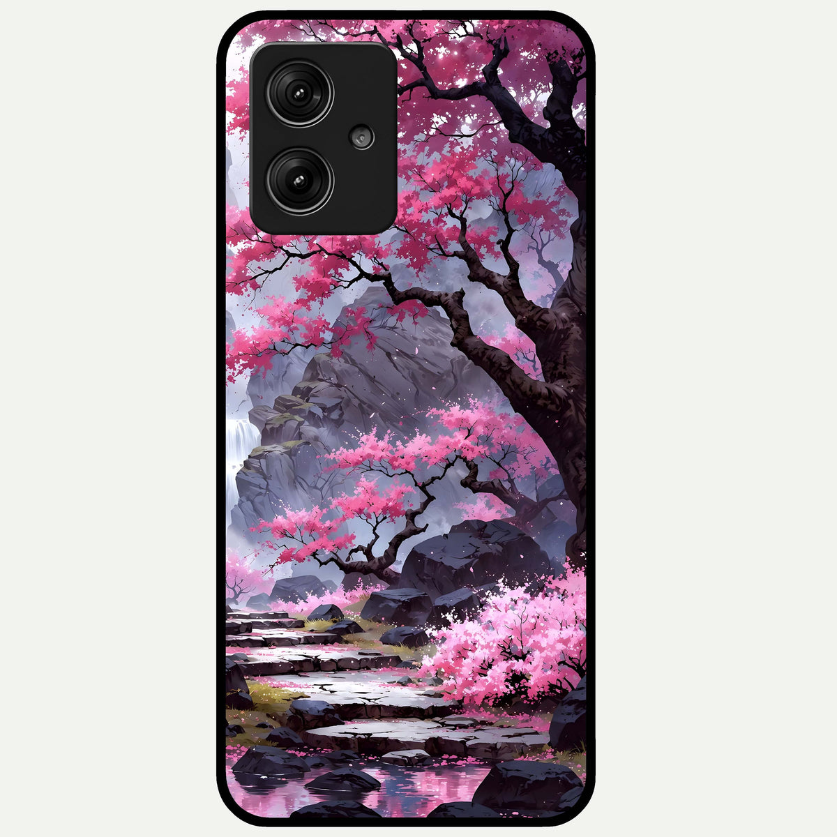  Pink Sunflower Glow Glass Case For Moto G54 back cover – full design glossy printed glass finish