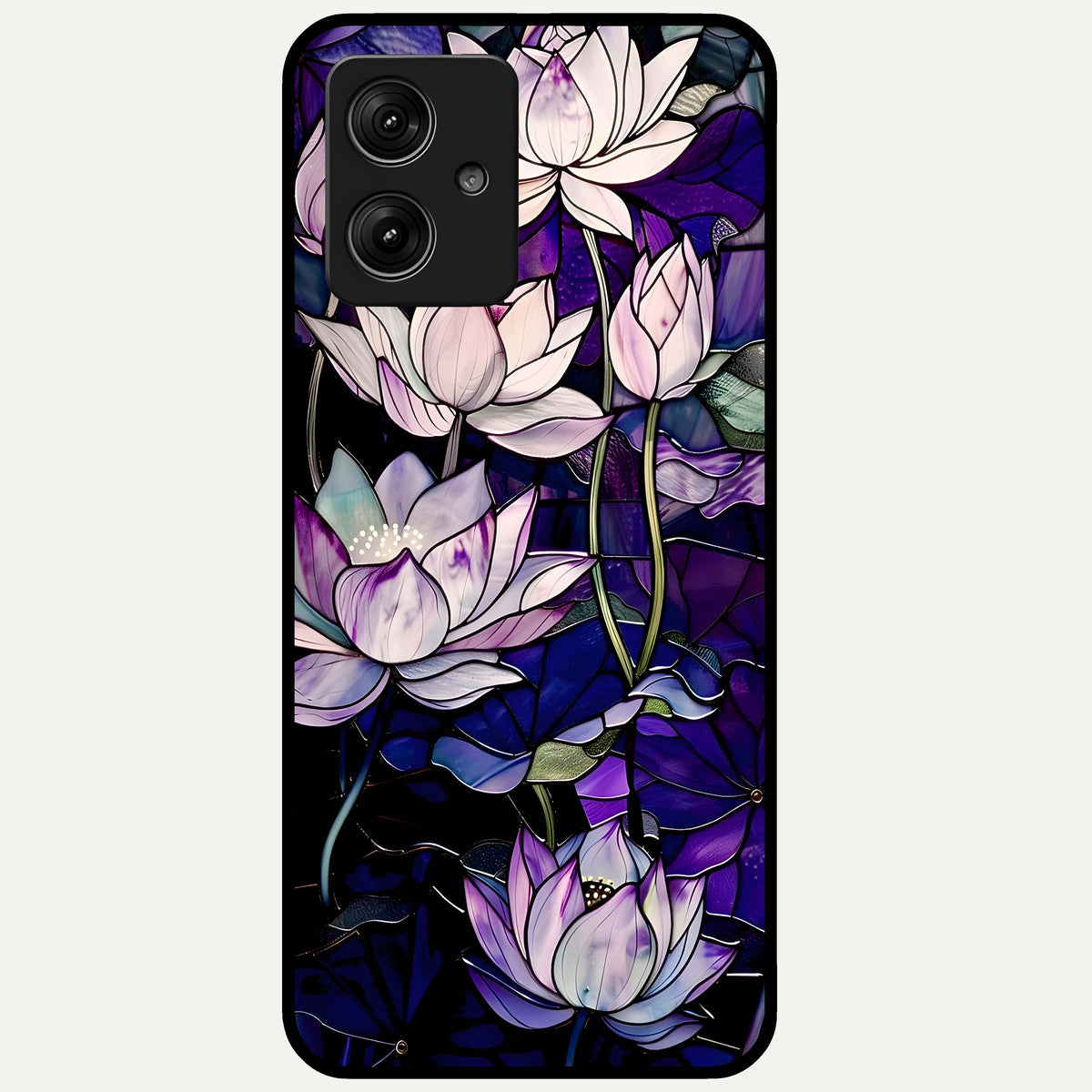  Purple Lotus Pattern Glass Case For Moto G54 back cover – full design glossy printed glass finish