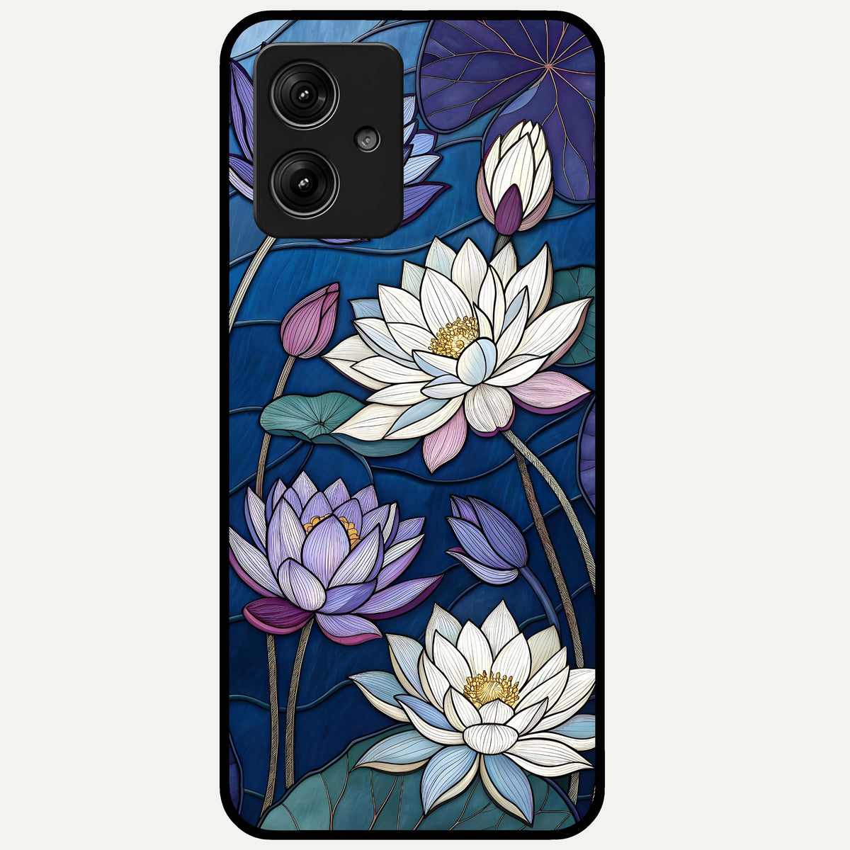  Purple Lotus Stained Glass Case For Moto G54 back cover – full design glossy printed glass finish