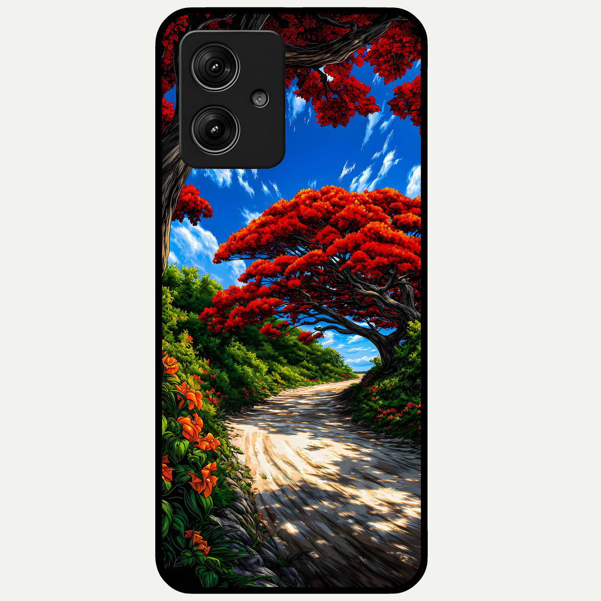  Red Trees Pathway Glass Case For Moto G54 back cover – full design glossy printed glass finish