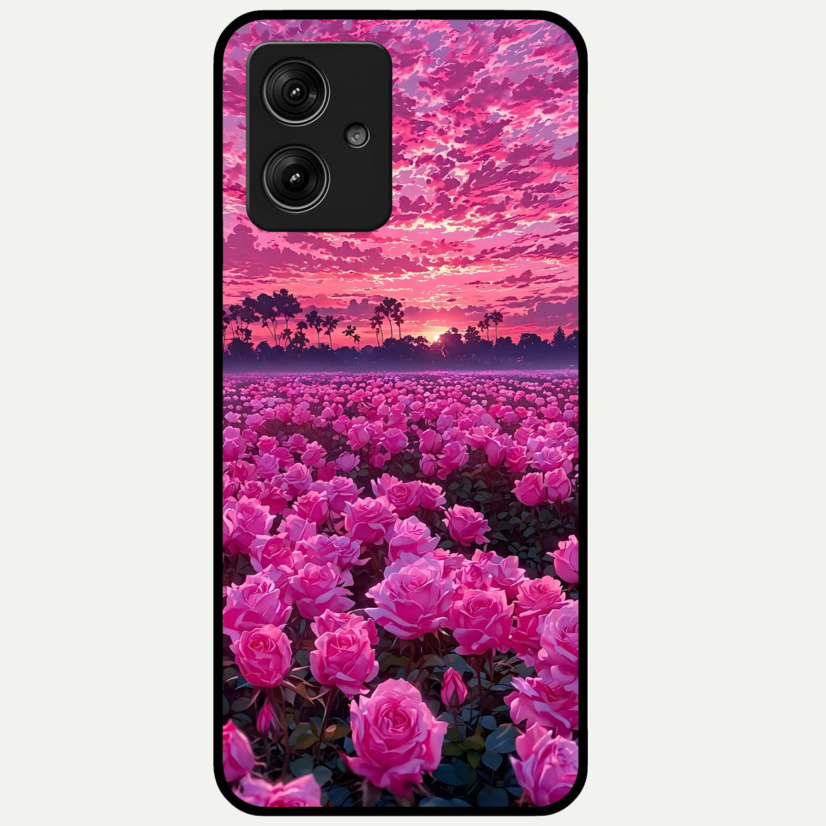 Rose Sunset Valley Glass Case For Moto G54 back cover – full design glossy printed glass finish