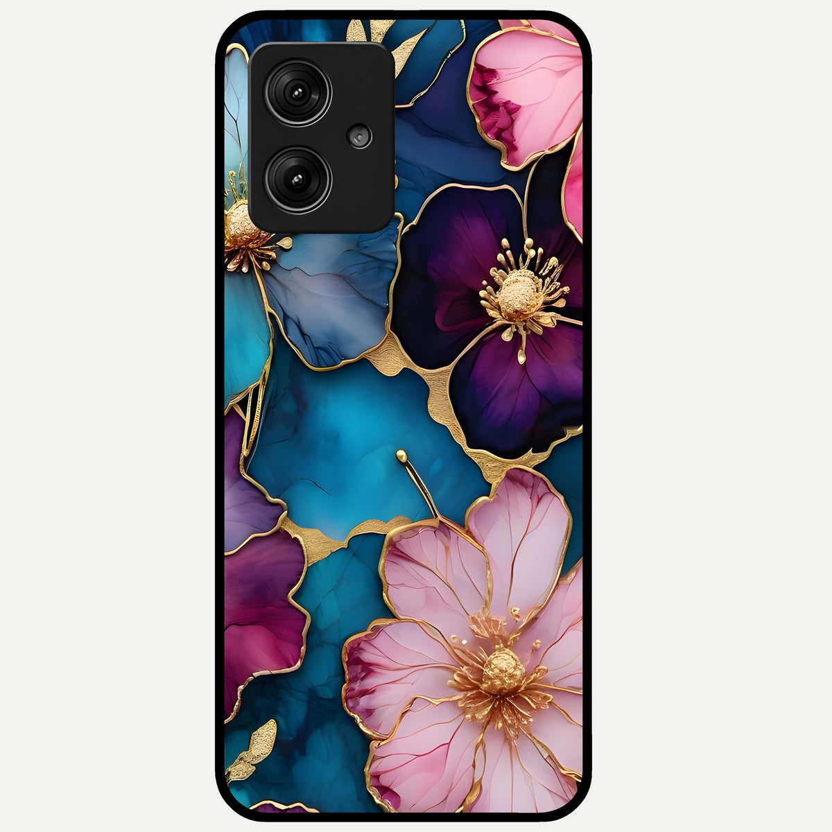  Sparkle Floral Glass Case For Moto G54 back cover – full design glossy printed glass finish