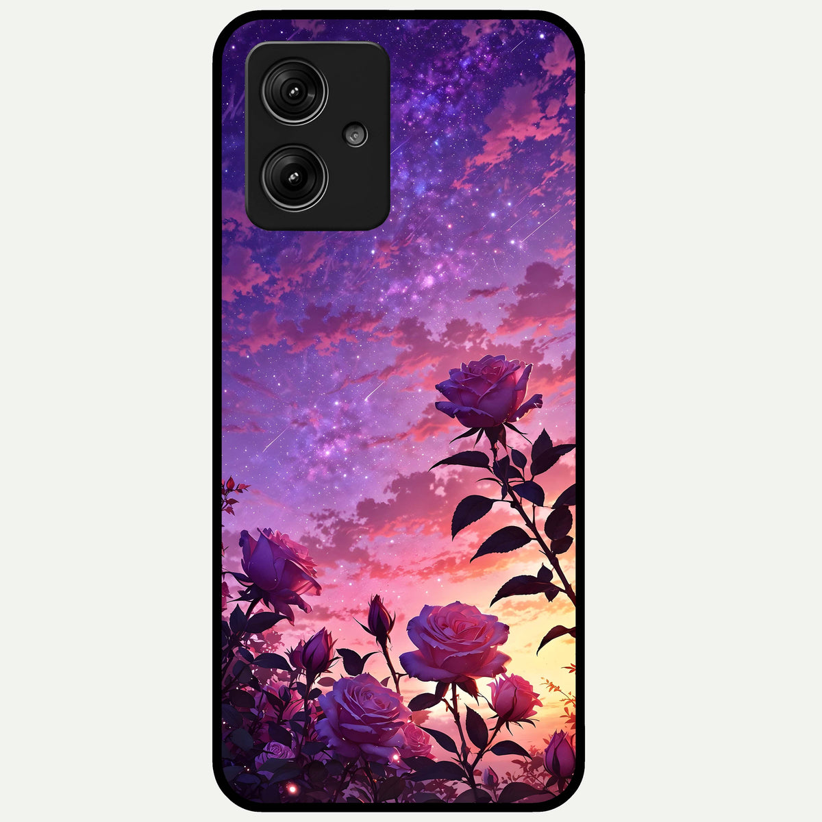  Starlit Rose Twilight Glass Case For Moto G54 back cover – full design glossy printed glass finish