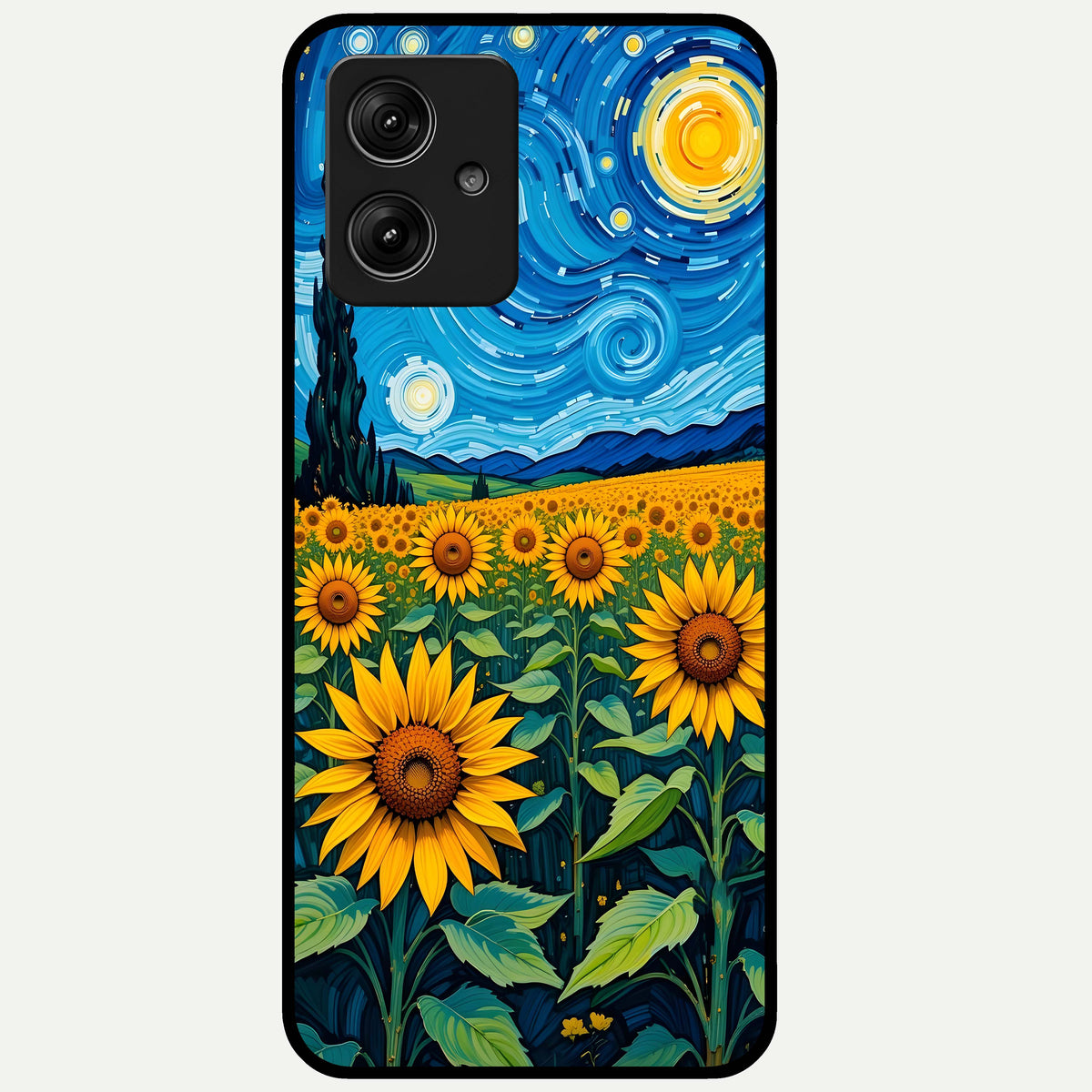  Starry Sunflower Dreams Glass Case For Moto G54 back cover – full design glossy printed glass finish