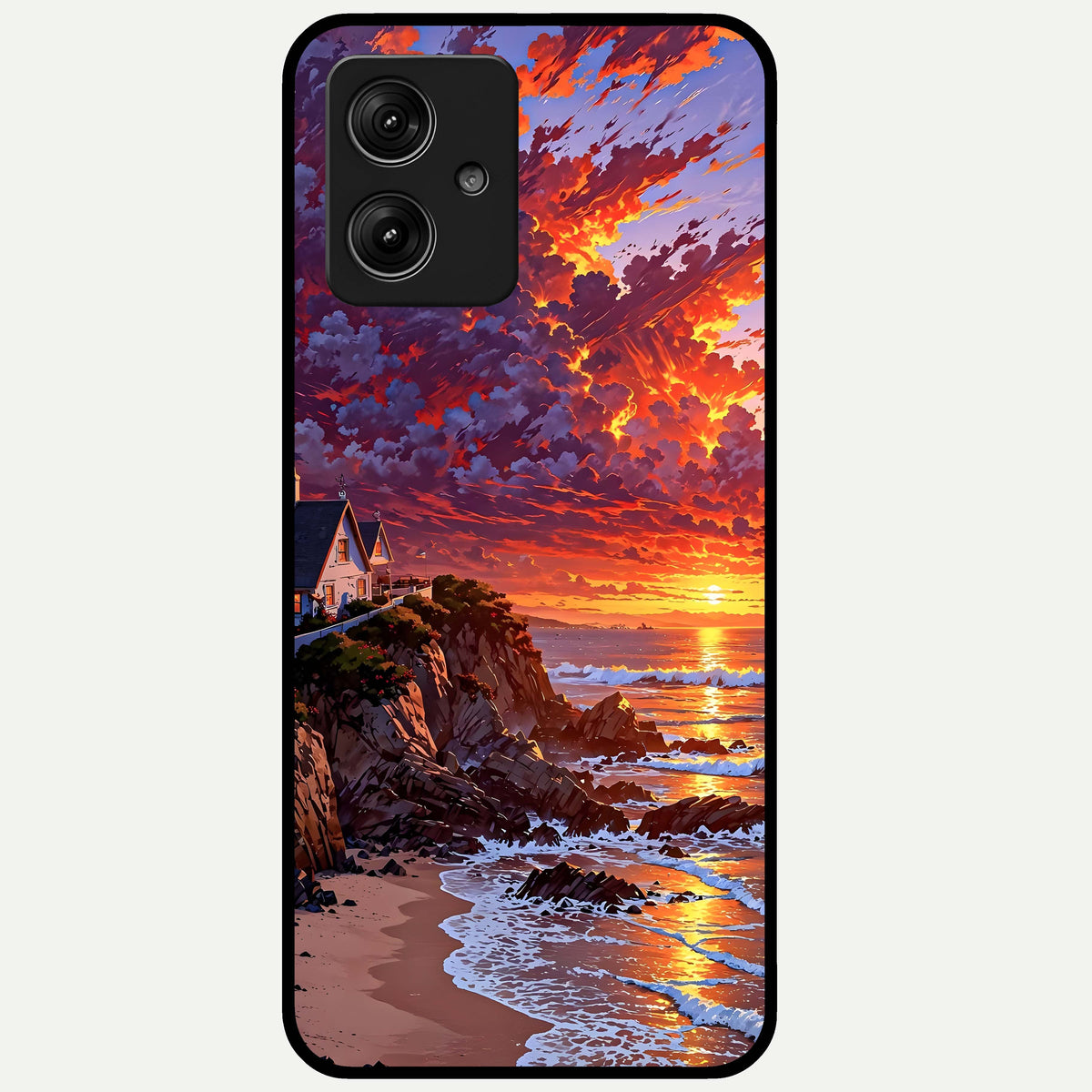  Sunset House By Sea Glass Case For Moto G54 back cover – full design glossy printed glass finish