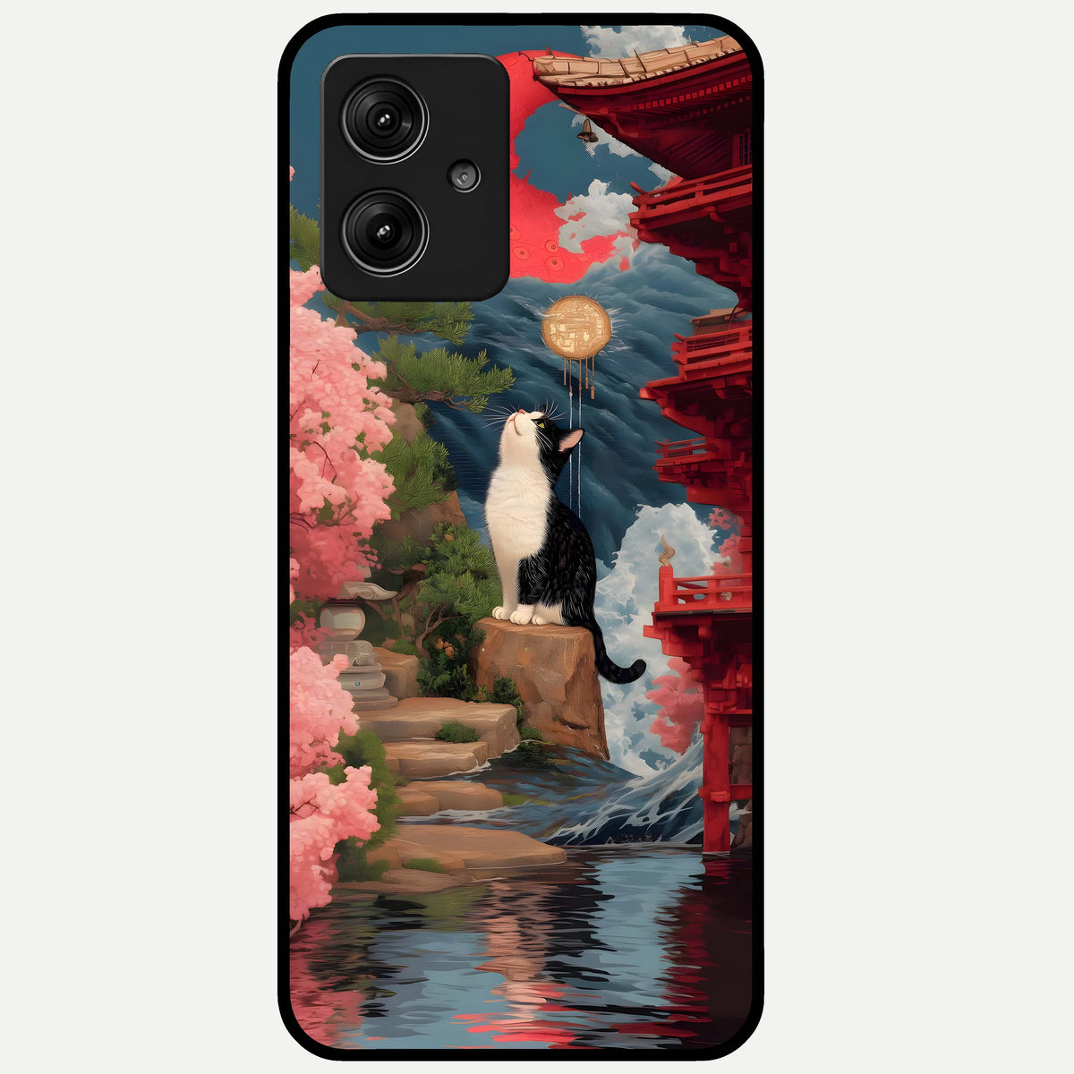  Temple Cat Scenery Glass Case For Moto G54 back cover – full design glossy printed glass finish