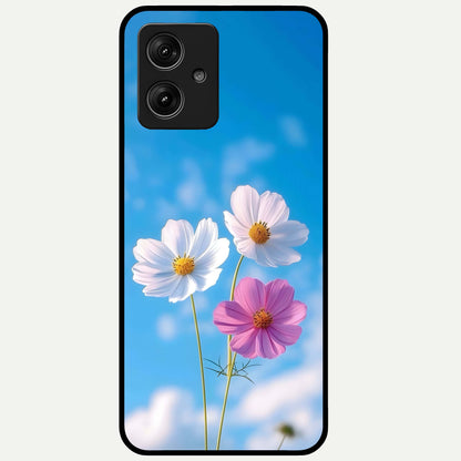  Tripple Flowers With Sky Glass Case For Moto G54 back cover – full design glossy printed glass finish