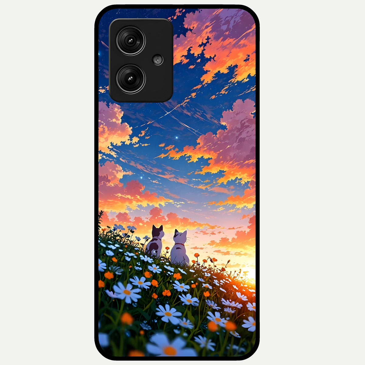  Two Cats Friends Glass Case For Moto G54 back cover – full design glossy printed glass finish