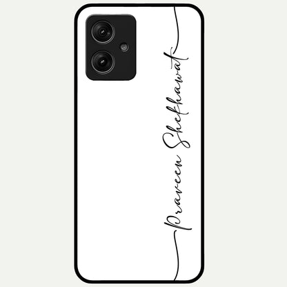  White Tune Custom Name Glass Case For Moto G54 back cover – personalized glossy printed glass finish