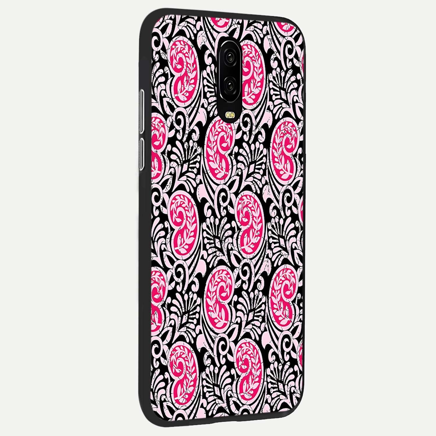 Crimson Paisley Charm Glass Case showing full back design in clean flat view with ornate paisley patterns and glossy glass finish.