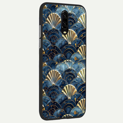 Golden Wave Luxe Glass Case showing full back design in clean flat view with flowing luxury wave patterns and glossy glass finish.