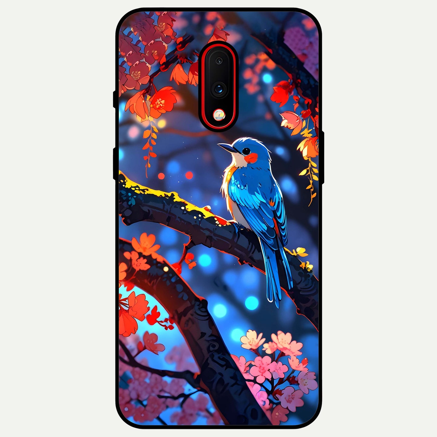 Blooming Spendor Bird Glass Case captured at a warm angle highlighting rich tones, gloss, and edge clarity.