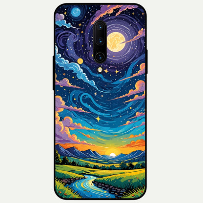 Dreamy Night Landscape Glass Case captured at a warm angle highlighting night tones, gloss, and edge clarity.
