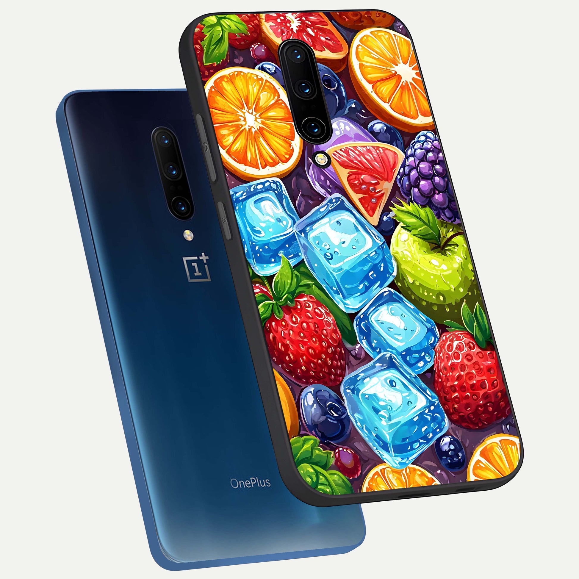 Colorful Fruits With Ice Glass Case displayed upright for refreshing design visibility and premium finish.