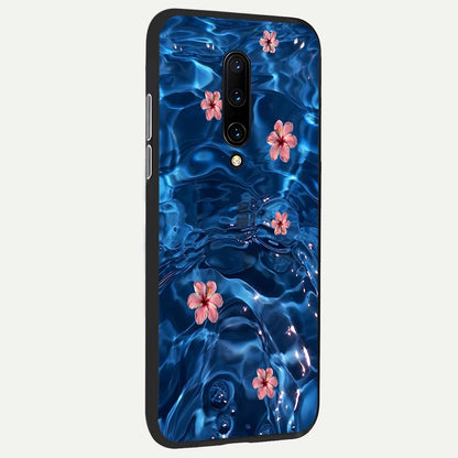 Blooming Water Drift Glass Case showing full back design in clean flat view with flowing water florals and glossy glass finish.