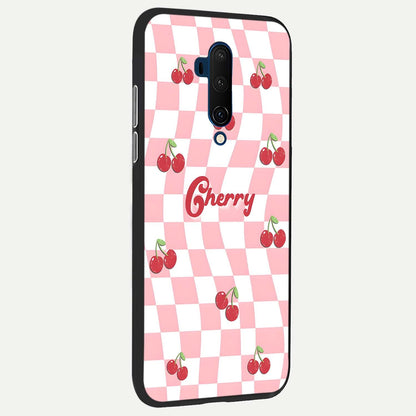 Sweet Cherry Vibes Glass Case showing full back design in clean flat view with cheerful cherry artwork and glossy glass finish.