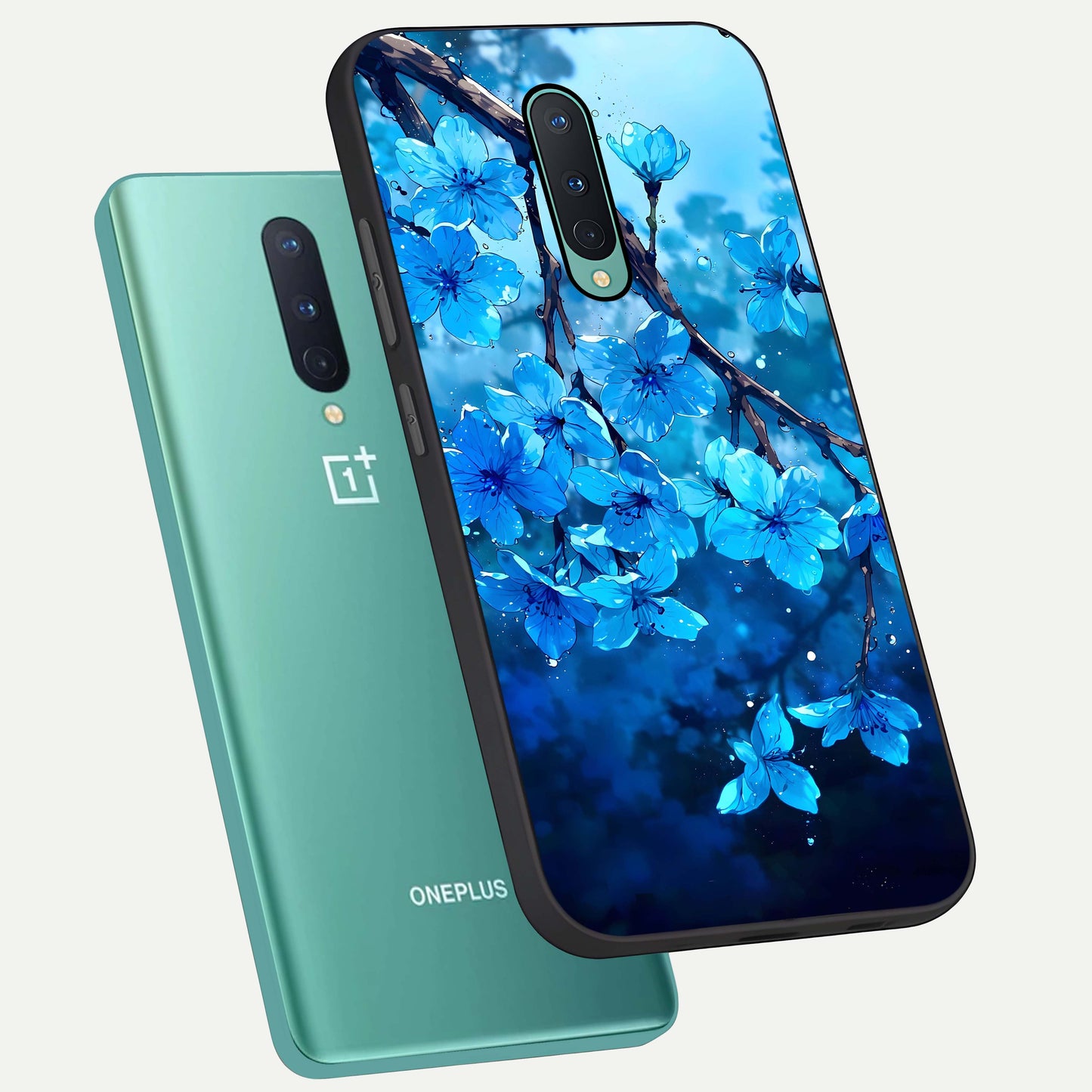 Blue Blossoms Branch Glass Case displayed upright for elegant floral visibility and premium finish.