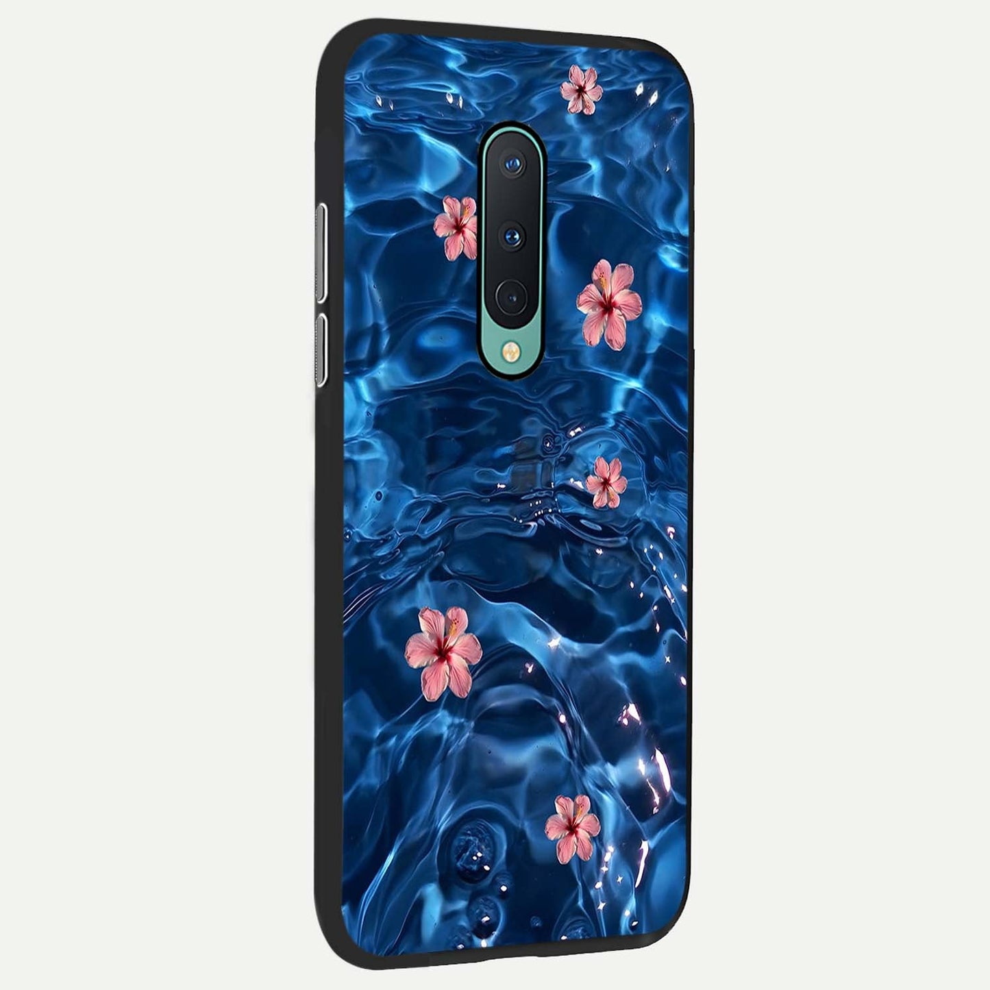 Blooming Water Drift Glass Case showing full back design in clean flat view with flowing water florals and glossy glass finish.