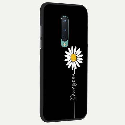 Custom Name White Flower Glass Case showing full back design in clean flat view with white floral elegance and glossy glass finish.