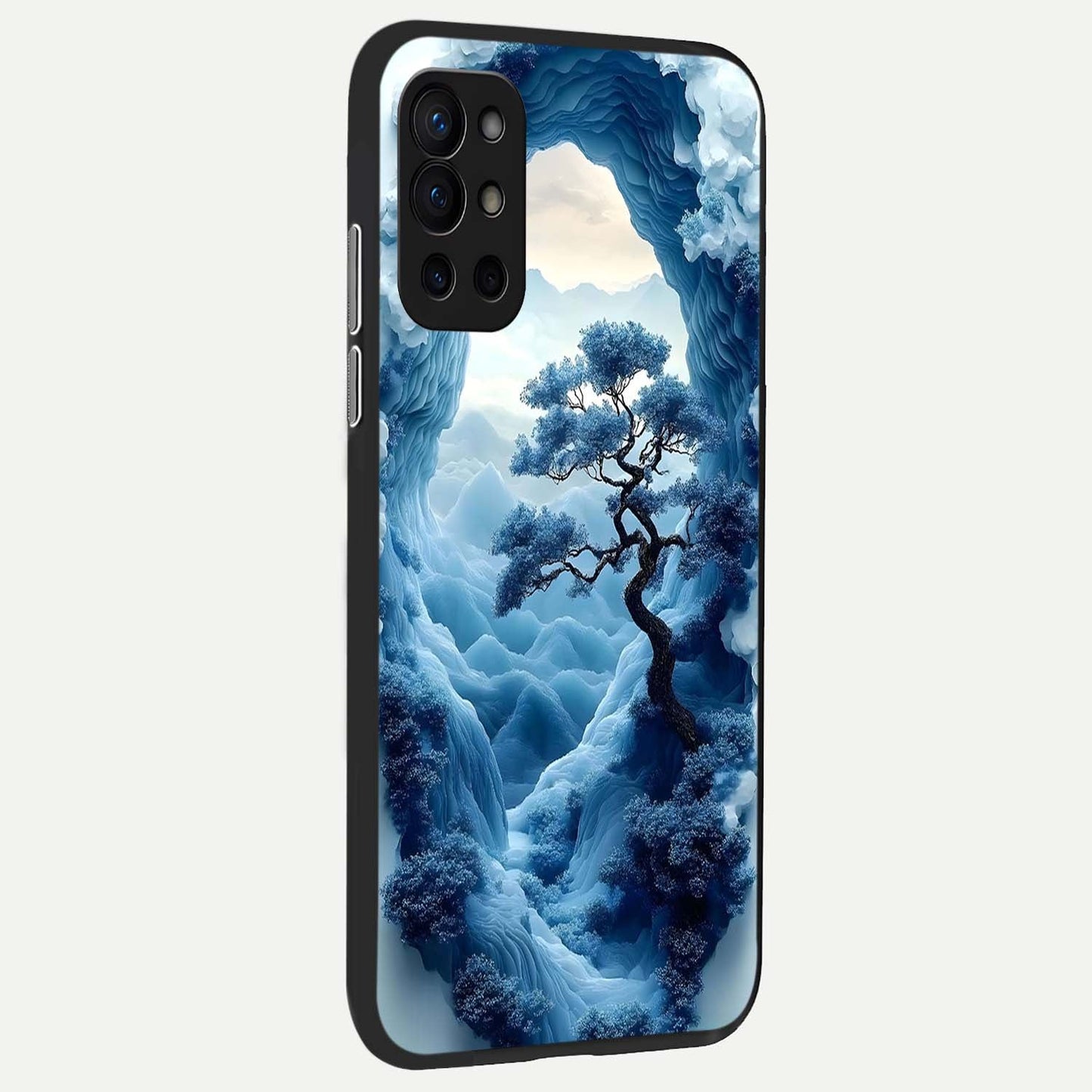 Frozen Serenity Gate Glass Case showing full back design in clean flat view with icy gate scenery and glossy glass finish.