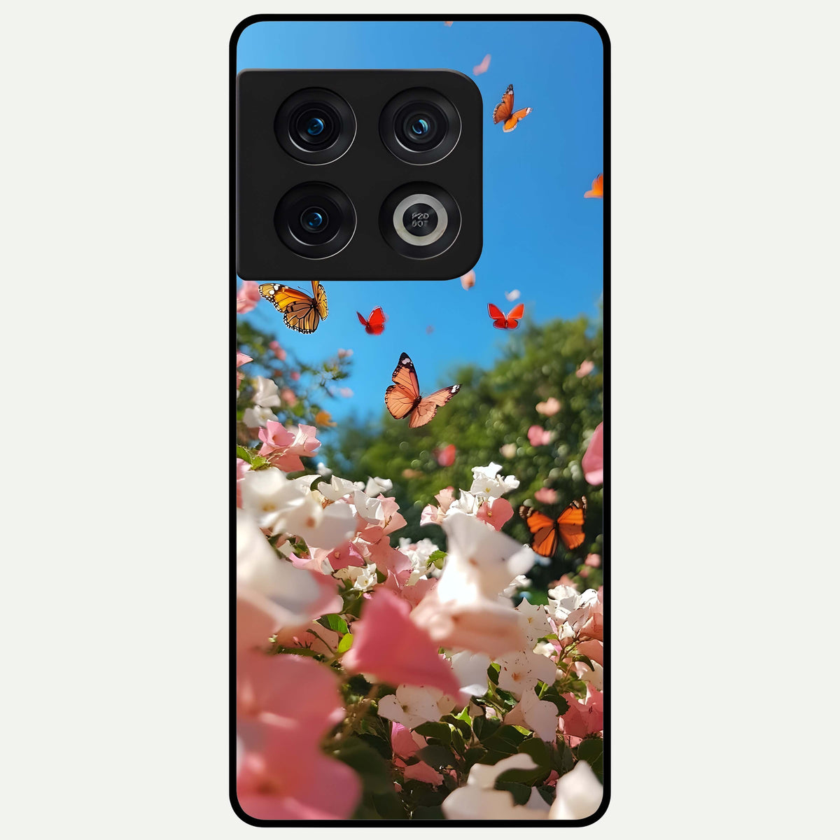  Butterflies In Bloom Sky Glass Case For OnePlus 10 Pro back cover – full design glossy printed glass finish
