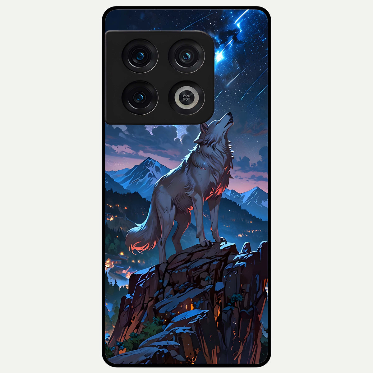  Celestial Wolf Howl Glass Case For OnePlus 10 Pro back cover – full design glossy printed glass finish
