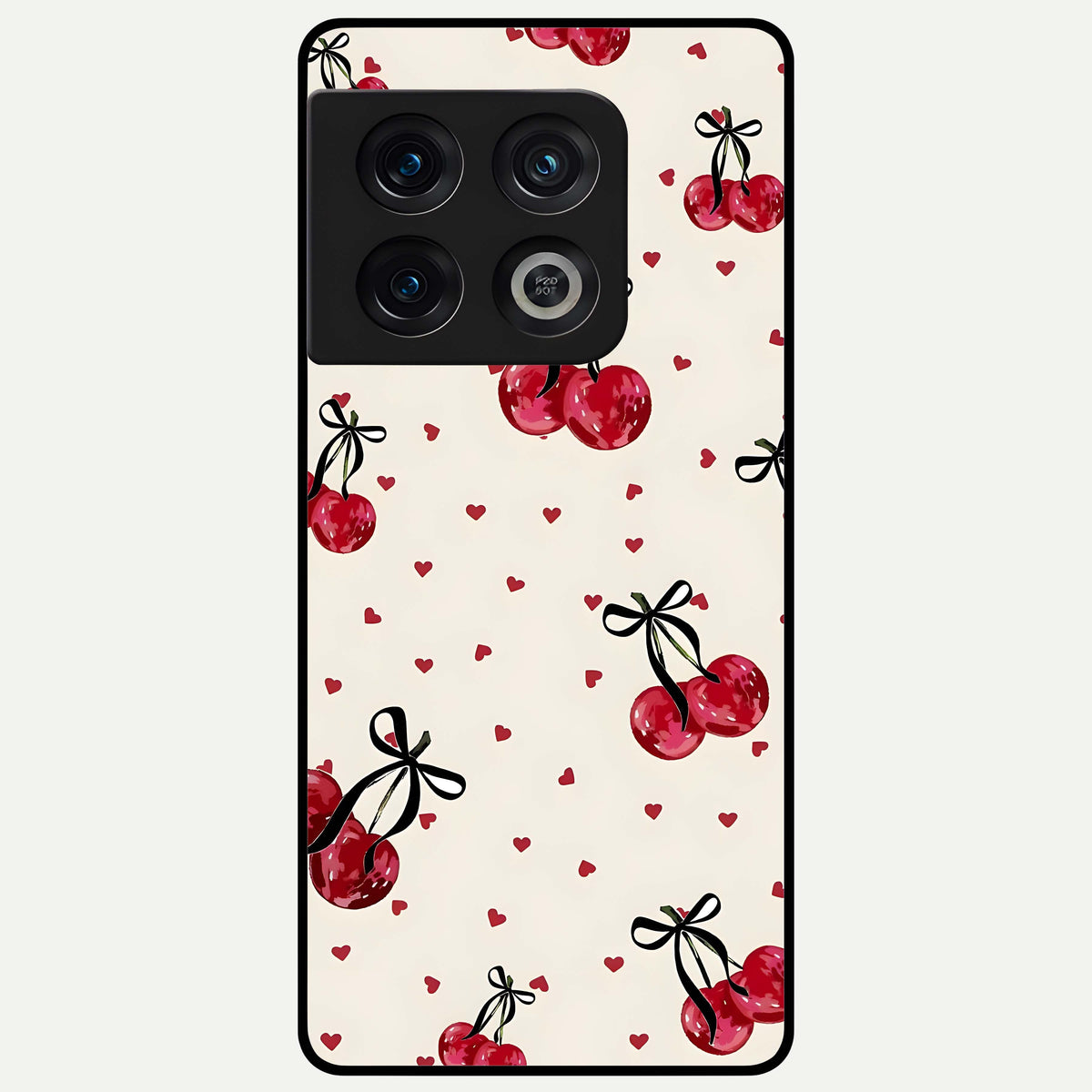  Cherry Heart Bow Glass Case For OnePlus 10 Pro back cover – full design glossy printed glass finish