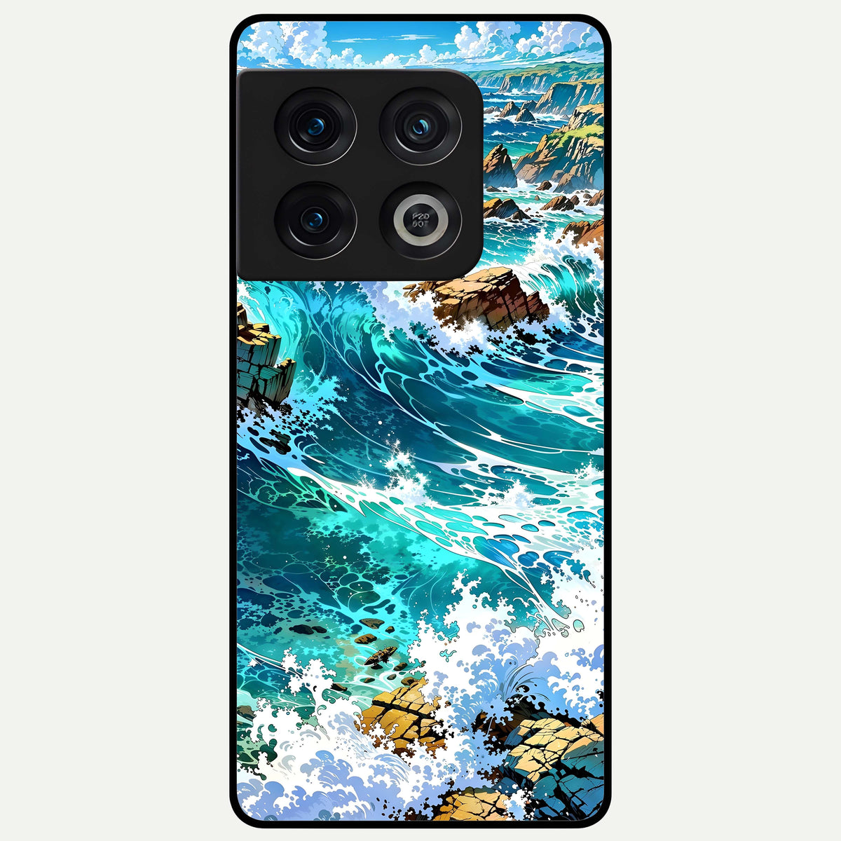  Coastal Blue Waves Glass Case For OnePlus 10 Pro back cover – full design glossy printed glass finish