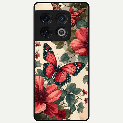  Crimson Butterfly Garden Glass Case For OnePlus 10 Pro back cover – full design glossy printed glass finish