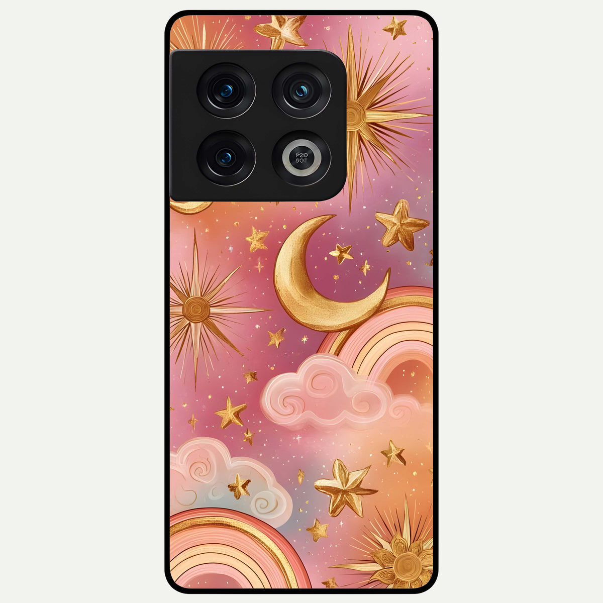  Golden Celestial Dreams Glass Case For OnePlus 10 Pro back cover – full design glossy printed glass finish