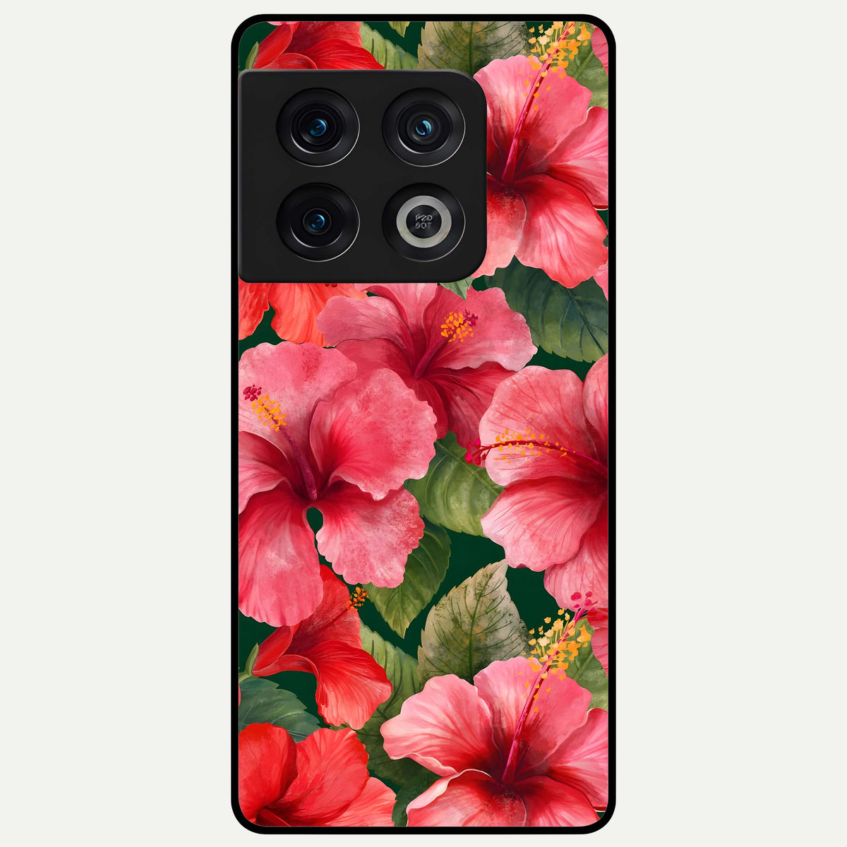  Hibiscus Pattern Glass Case For OnePlus 10 Pro back cover – full design glossy printed glass finish