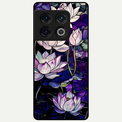  Purple Lotus Pattern Glass Case For OnePlus 10 Pro back cover – full design glossy printed glass finish
