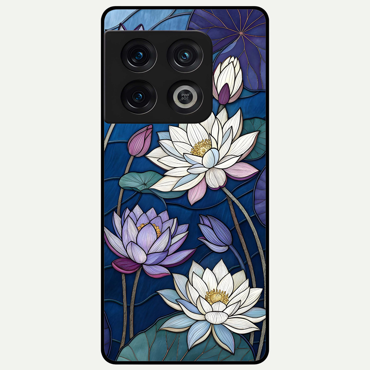  Purple Lotus Stained Glass Case For OnePlus 10 Pro back cover – full design glossy printed glass finish