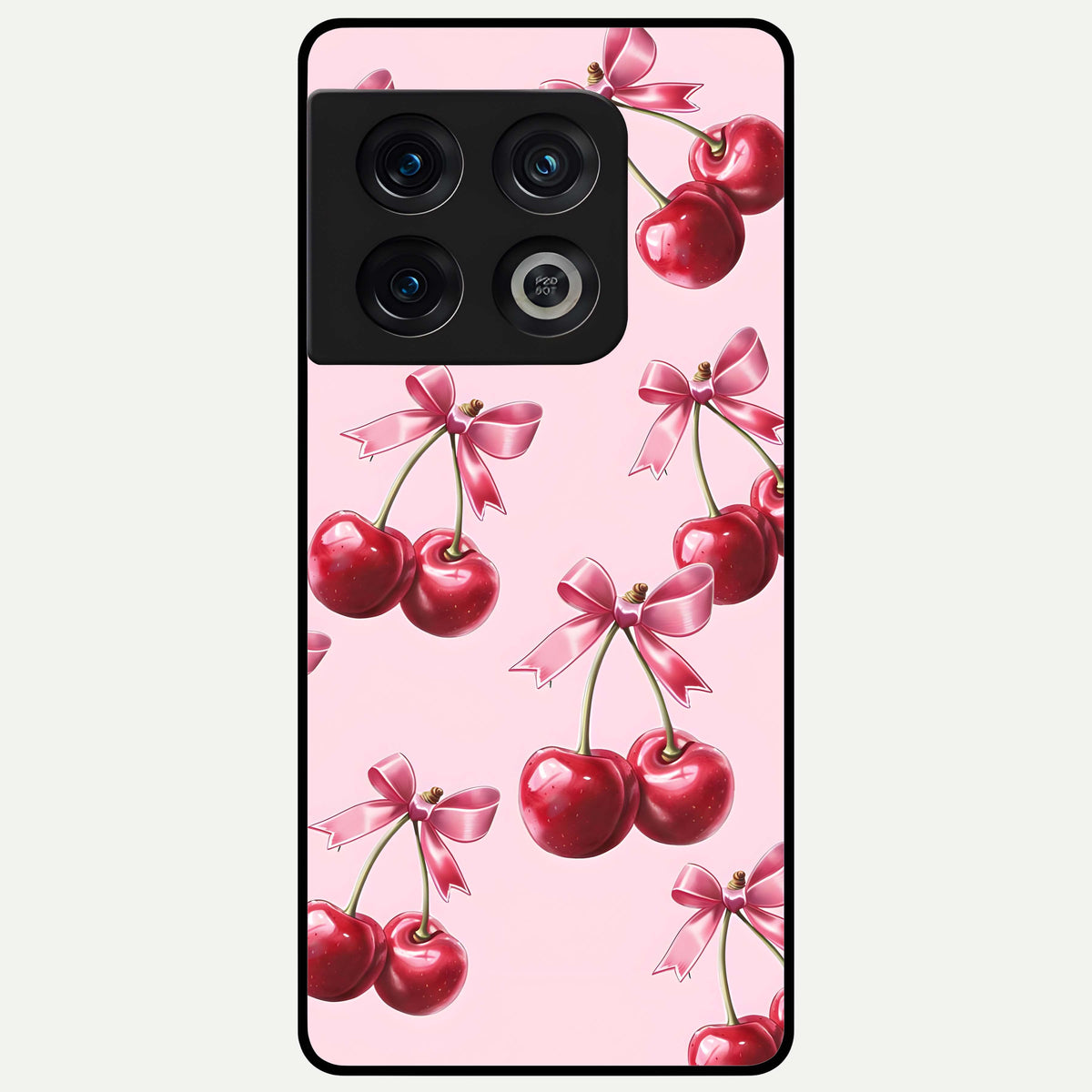  Red Cherries Pattern Glass Case For OnePlus 10 Pro back cover – full design glossy printed glass finish