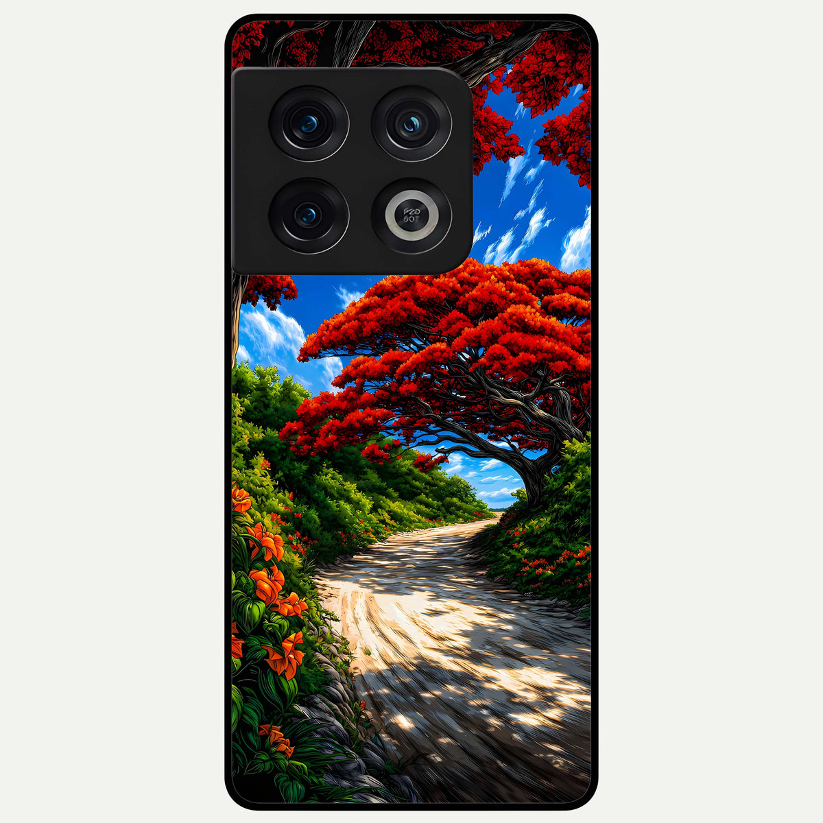  Red Trees Pathway Glass Case For OnePlus 10 Pro back cover – full design glossy printed glass finish