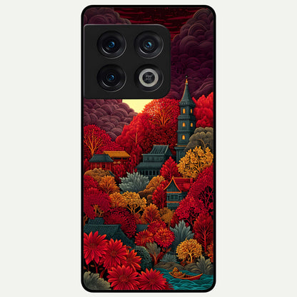  Scarlet Autumn Temple Glass Case For OnePlus 10 Pro back cover – full design glossy printed glass finish