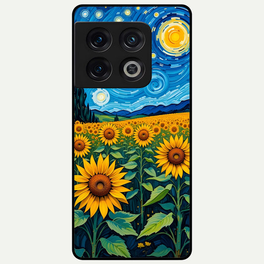  Starry Sunflower Dreams Glass Case For OnePlus 10 Pro back cover – full design glossy printed glass finish