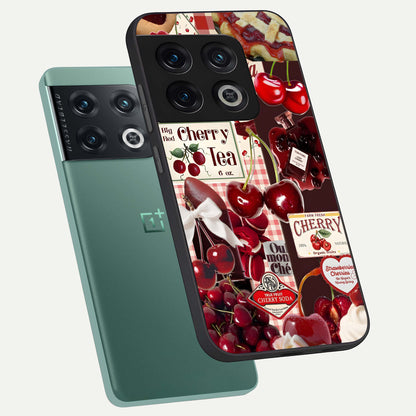  Aesthetic Cherry Tea phone case For OnePlus 10 Pro showing premium glass back cover with detailed artwork