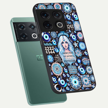  Angel Aura Shield phone case For OnePlus 10 Pro showing premium glass back cover with detailed artwork