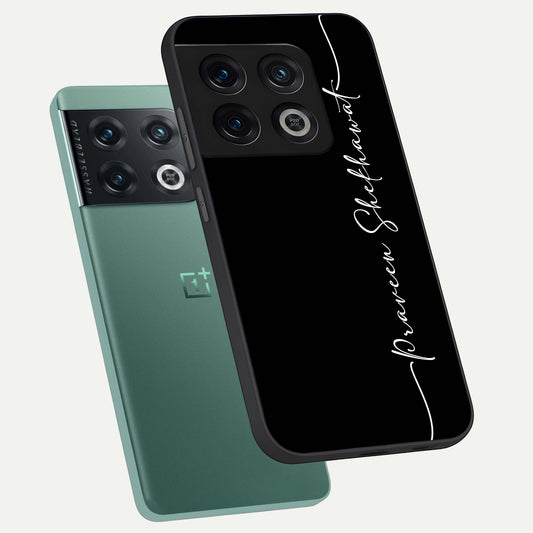  Black Tune Custom Name phone case For OnePlus 10 Pro showing premium glass back cover with detailed artwork