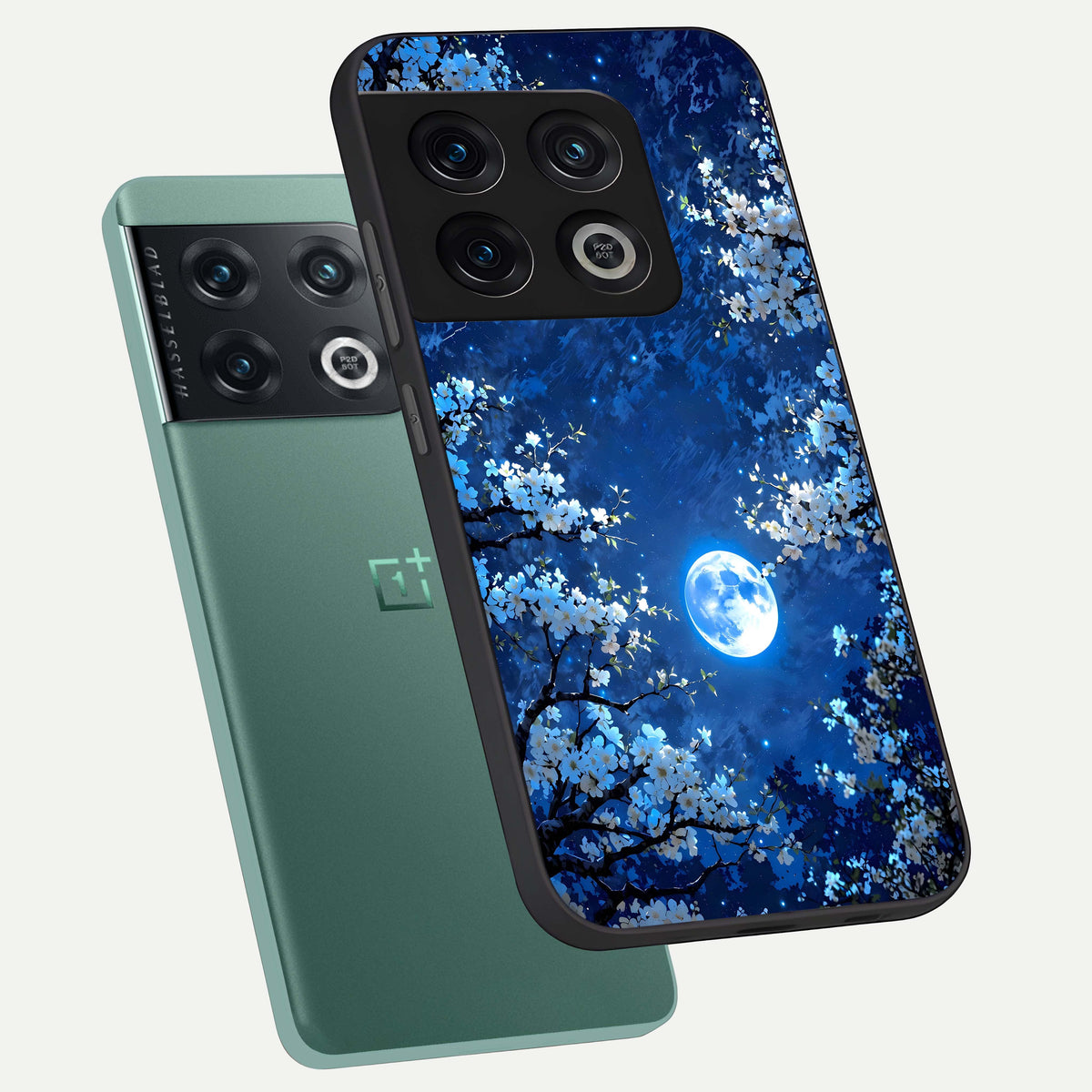  Blossom Moonlight Sky phone case For OnePlus 10 Pro showing premium glass back cover with detailed artwork