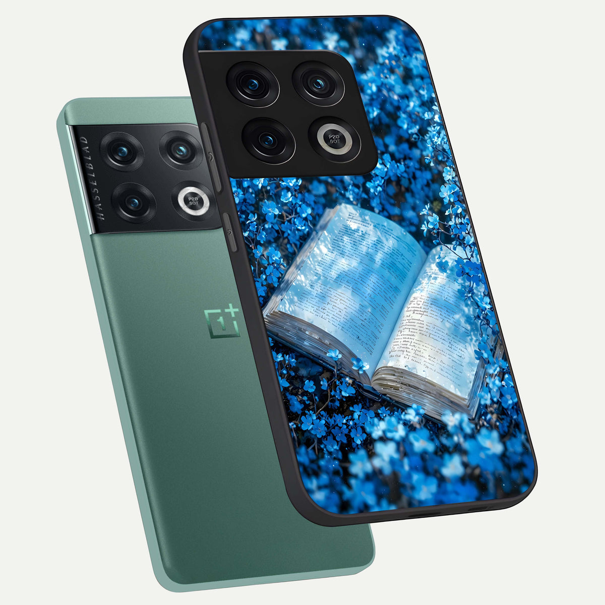  Blue Bloom Tales phone case For OnePlus 10 Pro showing premium glass back cover with detailed artwork