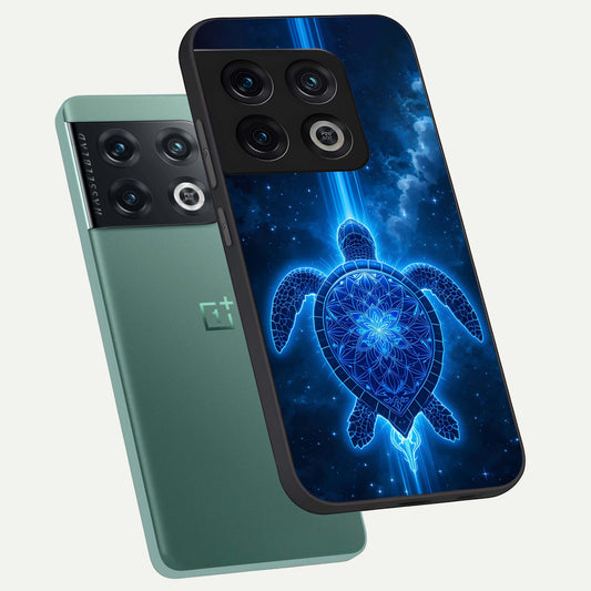  Blue Galaxy Turtle phone case For OnePlus 10 Pro showing premium glass back cover with detailed artwork