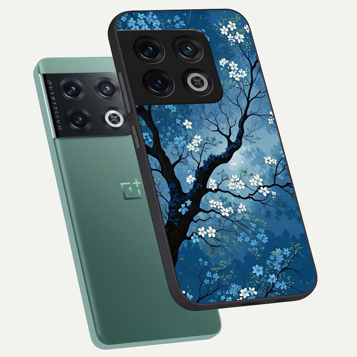  Blue Tree Serenity phone case For OnePlus 10 Pro showing premium glass back cover with detailed artwork
