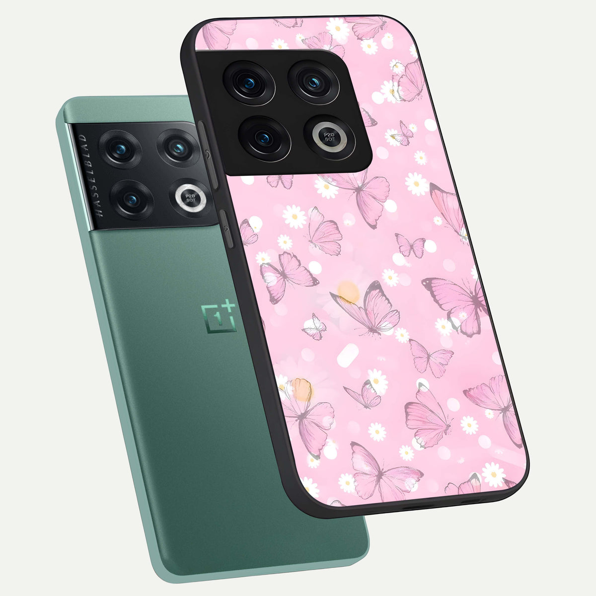  Blush Butterfly Garden phone case For OnePlus 10 Pro showing premium glass back cover with detailed artwork