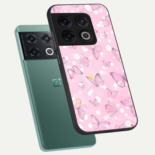  Blush Butterfly Garden phone case For OnePlus 10 Pro showing premium glass back cover with detailed artwork