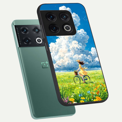  Breezy Meadow Ride phone case For OnePlus 10 Pro showing premium glass back cover with detailed artwork