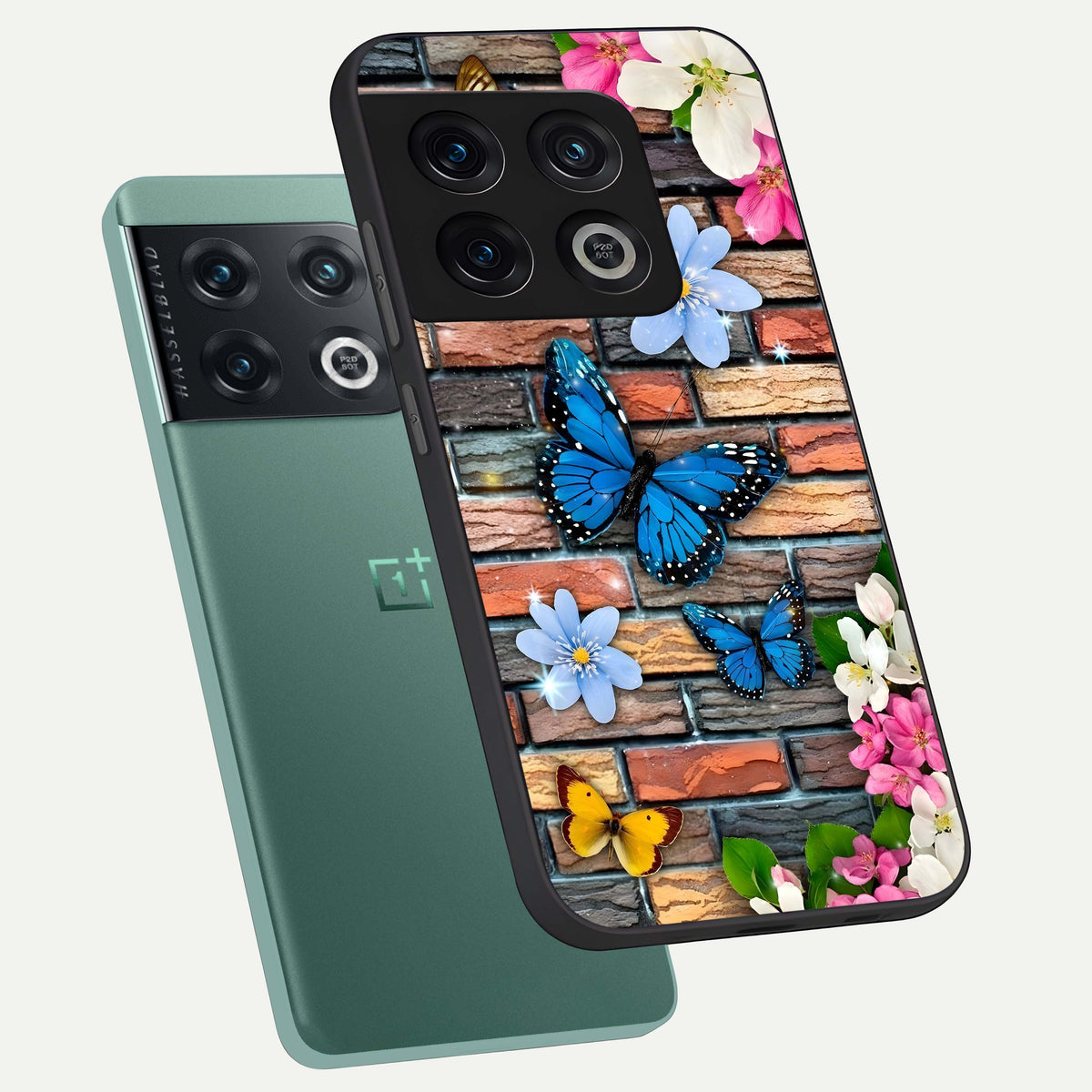  Brick Bloom Flight phone case For OnePlus 10 Pro showing premium glass back cover with detailed artwork