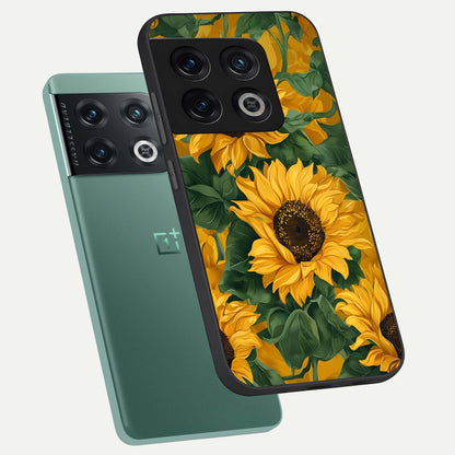  Bright Sunflower Bloom phone case For OnePlus 10 Pro showing premium glass back cover with detailed artwork